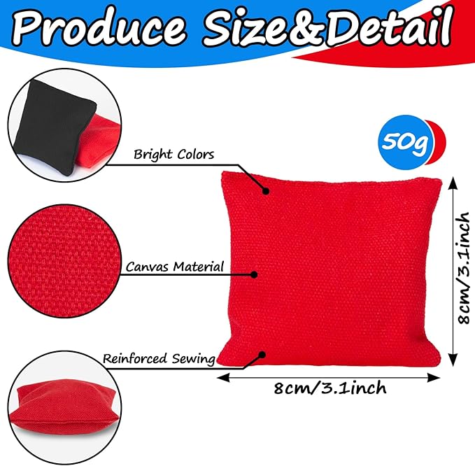 8 PCS Children Cornhole Bags - Bean Bags for Cornhole, 4 Black and 4 Red, Each Weighs 1.6 Ounces (50 Grams), for Tossing, Game, Outdoor, Wedding, Sports, Party(Black  Red)