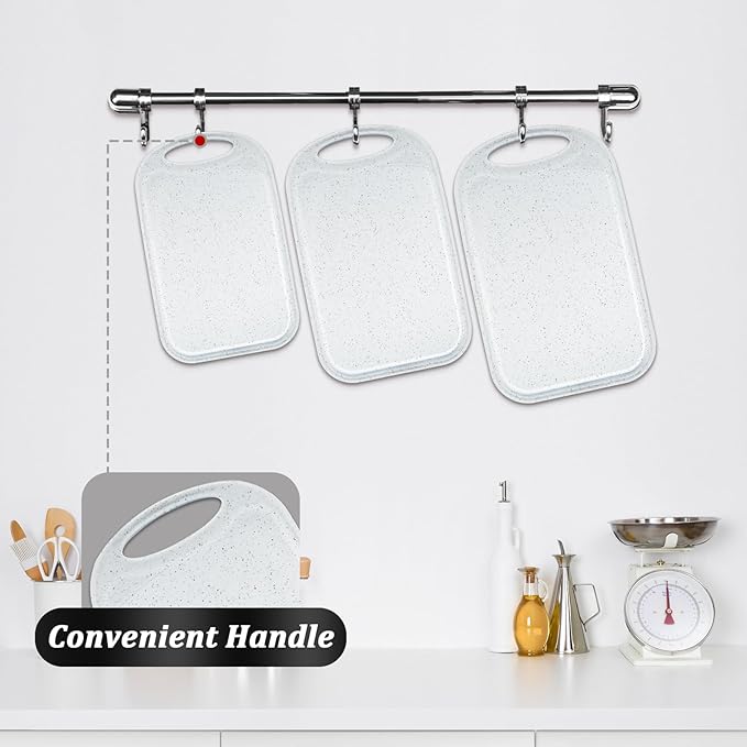 Bestdin Cutting Boards for Kitchen, Cutting Board Set for 3, BPA Free Chopping Board, Plastic Cutting Board with Easy Grip Handle, Non-porous Meat Cutting Board, Dishwasher Safe.