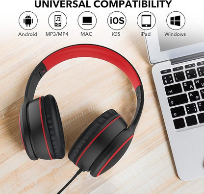 RORSOU R10 - Over-ear headphones with microphone, lightweight foldable stereo headphones with 1.5M tangle-free cable, portable wired headphones for smartphone, tablet, MP34 computer