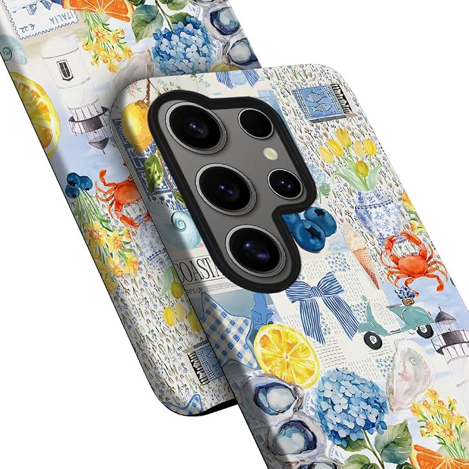 Compatible with Samsung Galaxy S24 Ultra,2-in-1 Frosted Phone Cover Shockproof Case - Italian Summer Lemon Collage