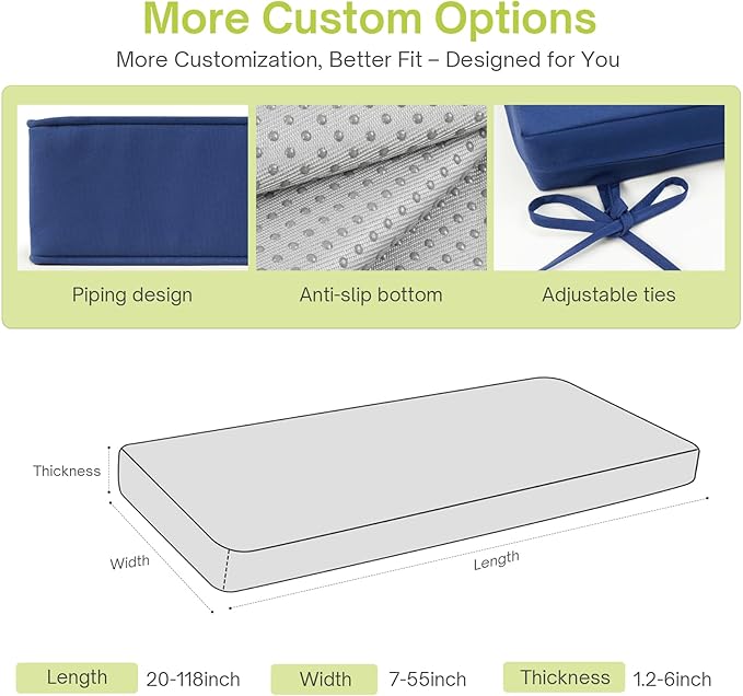 Custom Size Bench Cushion,Custom Bench Cushion for IndoorOutdoor Furniture,Durable Outdoor Waterproof Seat Cushions,Comfortable and Highly Resilient Patio Furniture Cushion