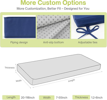 Custom Size Bench Cushion,Custom Bench Cushion for IndoorOutdoor Furniture,Durable Outdoor Waterproof Seat Cushions,Comfortable and Highly Resilient Patio Furniture Cushion