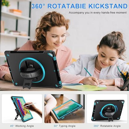 SUPFIVES Case iPad Pro 12.9 20152017: iPad 12.9 Inch 1st 2nd Generation Case Upgraded Military Grade Shockproof Silicone Protector with Pencil Holder Handle Shoulder Strap Rotating Stand, Green