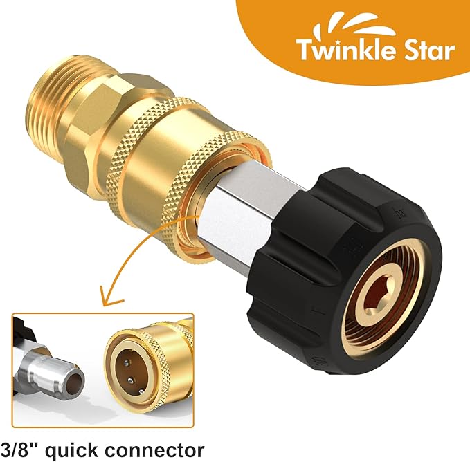 Twinkle Star Pressure Washer Quick Connect Fittings, Quick Connect Kit M22 14mm to 3/8 Inch, 4 Pieces