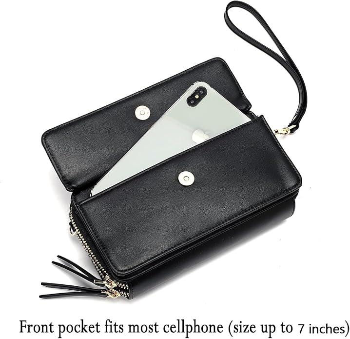 Lanyani RFID Crossbody Wallet Wristlet Purse with Phone Pocket For Women Vegan Leather