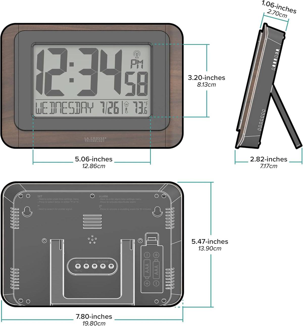 La Crosse Technology 513-17907-INT Digital Atomic Clock with Temperature - Walnut/Black