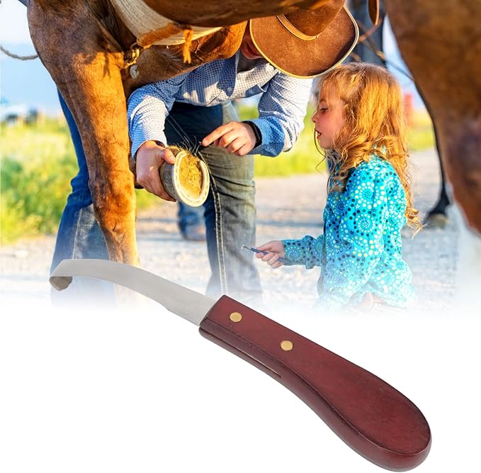 Zerodis Hoof Knive Razor, Stainless Steel Double Sided Blade Ergonomic Wooden Handle Hoof Knife Farrier Hoof Loop Knife