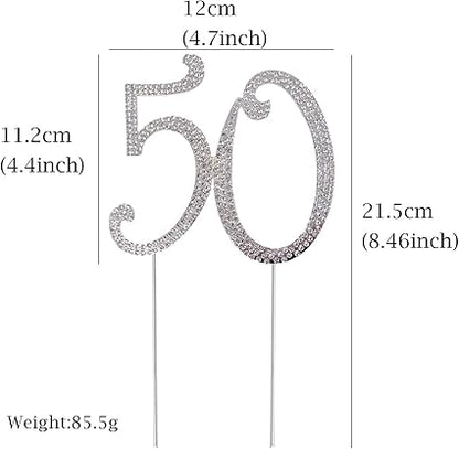 Honbay 50 Birthday Cake Topper Sparkly Bling Alloy Crystal Rhinestones Cake Topper Cake Decoration for 50th Birthday or Anniversary Party (Silver)