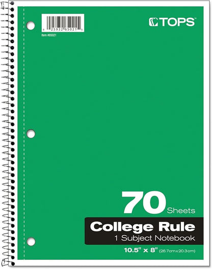 Oxford Spiral Notebook, 1-Subject, College Ruled Paper, 70 Sheets, Color May Vary, 1Notebook (65021) (Pack of 1)