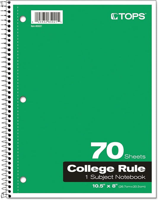 Oxford Spiral Notebook, 1-Subject, College Ruled Paper, 70 Sheets, Color May Vary, 1Notebook (65021) (Pack of 1)
