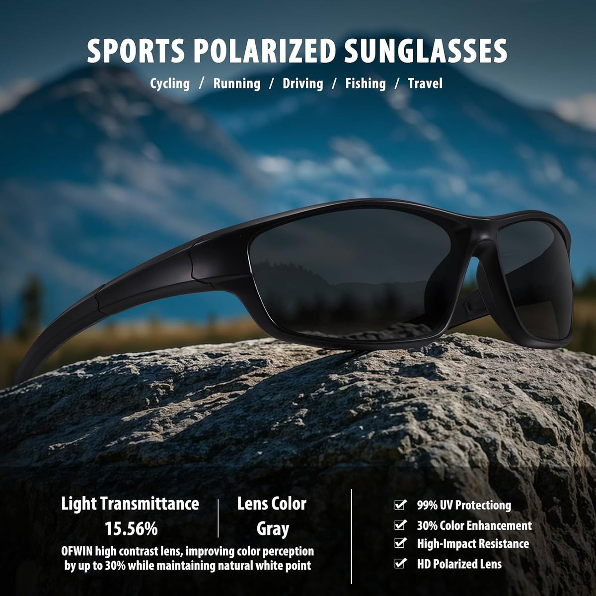Polarized Sports Sunglasses for Men Women Driving Cycling Fishing Wrap Around Sun Glasses UV400 Protection