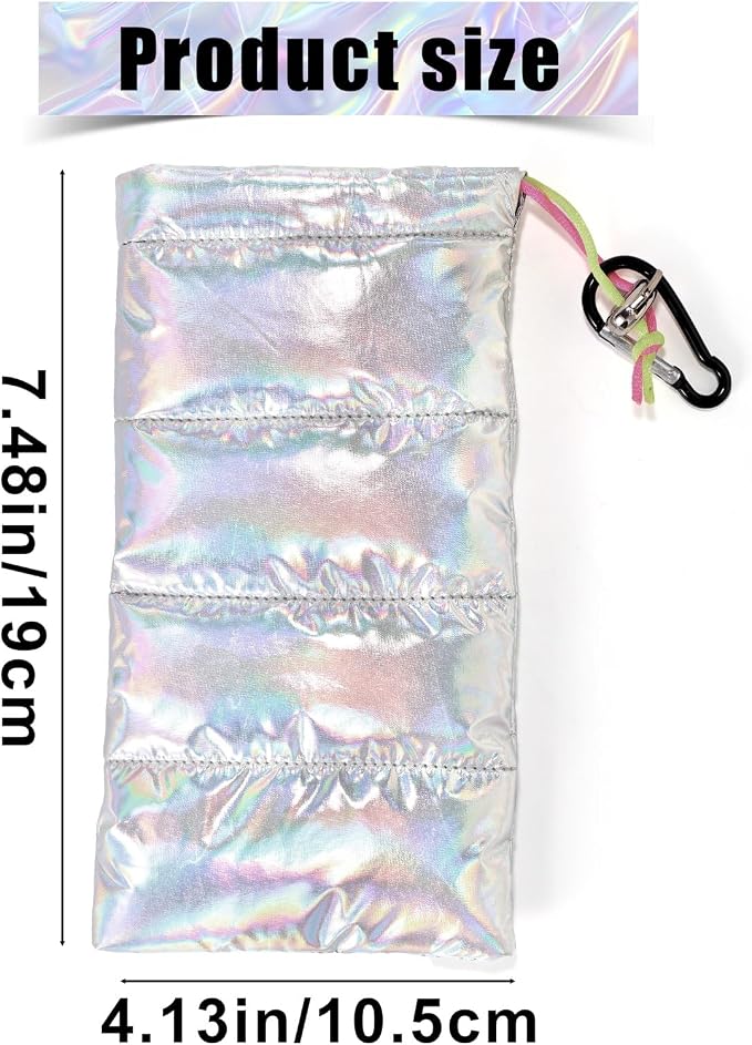 Lyreh Thermal Phone Case, 7.48x4.13in Down Cotton Thermal Warm Cellphone Pouch with Drawstring and Carabiner Clip Outdoor Phone Cover Bags Accessory for Overheating Cooling Sun Protection