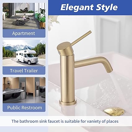 Brushed Gold Bathroom Faucet for Sink 1 Hole Single Handle Modern Bathroom Sink Faucet Lavatory Commercial Bath Vanity Tap with Pop Up Drain