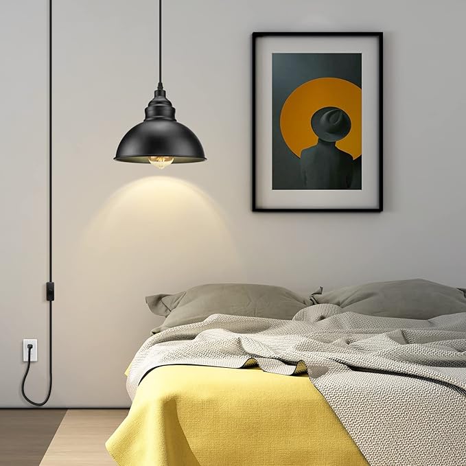 Plug in Pendant Light, 15FT Hanging Lights with Plug in Cord, OnOff Switch, Industrial Pendant Light with Plug in Cord, Metal Hanging Lamps for Living Room, Kitchen, Dining Room, Bedroom