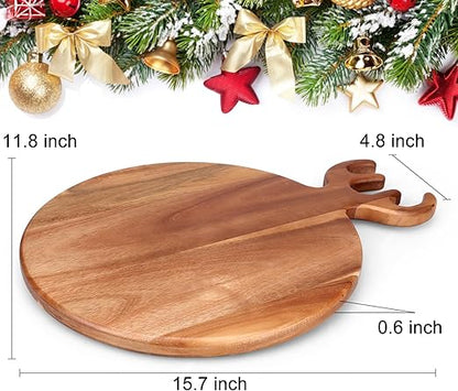 Large Round Christmas Charcuterie Boards Gifts Acacia Wood Cutting Board with Handle Decorative Wooden Xmas Cheese Board Christmas Food Platters Holiday Kitchen Decor Gifts Festive Xmas Serving Tray