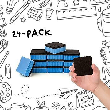 Mini Dry Erase Erasers, RNKP 24 Pack Magnetic Whiteboard Dry Erasers Chalkboard Cleaner Wiper for Kids and Classroom Teacher Supplies, Home and Office (2 x 2 Inch) Sky Blue