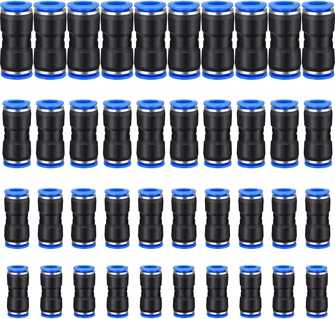 Honoson 40 Pieces Straight Push Connectors, Push To Connect Fittings Quick Release Pneumatic Connectors Air Line Fittings Connect Air Hose Fittings, 2 Way