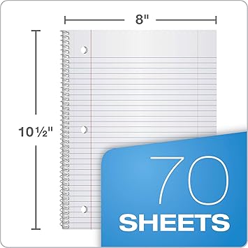 Oxford 1-Subject Notebook, 8 x 10-12, College Rule, 70 Sheets (65022) (Pack of 2)