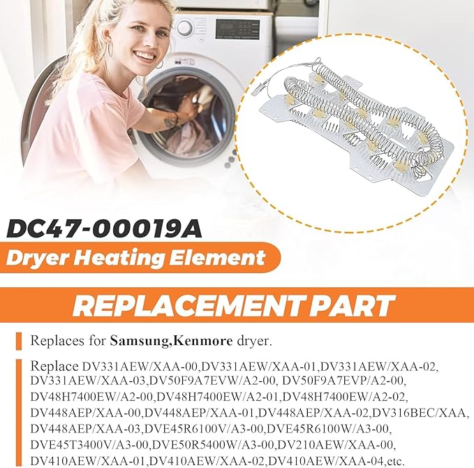 Dryer Heating Element Compatible with Samsung DV50F9A6EVWA2-000, Samsung DV337AERXAA-0000, Samsung DV409AEWXAA-0000, Samsung DV393ETPARAA1-0001 Dryers