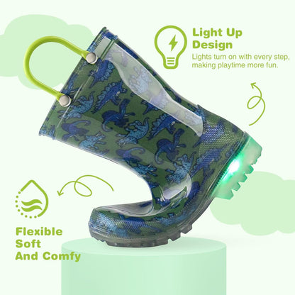 HISEA Kids Rain Boots for Boys Girls, Waterproof Lightweight Rain Boots Light Up by Steps for Water Beach Outdoor Playing (Toddler/Little Kid/Big Kid