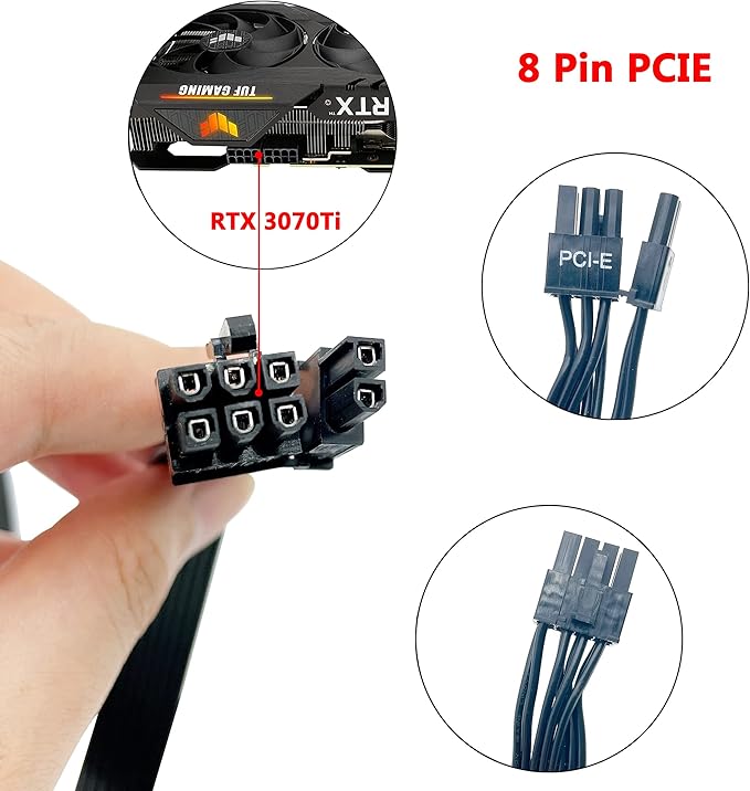 PCIE Cable for EVGA, 65CM Male to Male 8 Pin to Dual 62 Pin GPU Power Cable for EVGA G G2 G3 G5 G6 GA GM GT P2 P3 P5 P6 P T2 T3 (65cm15cm)