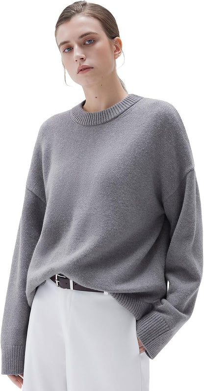 SUUKSESS Women Cashmere Blend Oversized Sweaters Long Sleeve Pullover Tops | Quiet Luxury Style, Crew Neck Jumpers, Dropped Shoulders, Casual Loos Fit, Fall Fashion Outfits, Work Travel Daily Wear