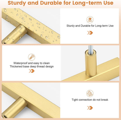 Probrico 3 Pack Hole Centers 7.5 Inch Brushed Brass Cabinet Handles Square T Bar Kitchen Cabinet Pulls Stainless Steel Polished Gold Dreser Drawer Pulls Total Length 10Inch