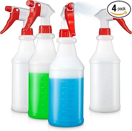 SUPER 4 Pack Plastic Spray Bottles 24 OZ  Leak Proof, Adjustable Nozzle, Empty Spray Bottles For Cleaning Solutions, Plants, Pet, Or Diy Spray Bottle (4)
