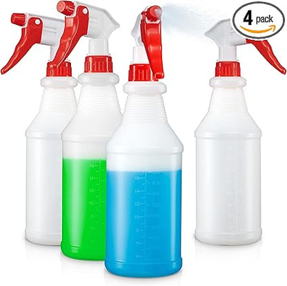 SUPER 4 Pack Plastic Spray Bottles 24 OZ  Leak Proof, Adjustable Nozzle, Empty Spray Bottles For Cleaning Solutions, Plants, Pet, Or Diy Spray Bottle (4)