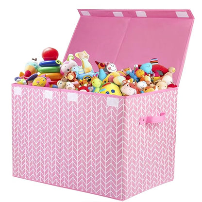 Large toy storage box for girls and boys, sturdy toy organizer box with lid for living room, nursery, closet, bedroom, playroom, 25 x 13 x 16