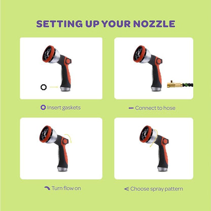 Hose Nozzle [Red] Heavy Duty Hose Sprayer With 10 Adjustable Watering Patterns. Thumb Control Design, Comfortable Ergonomic Grip, Garden Hose Nozzle for Watering Plants & Lawns/Fun showers/Cleaning