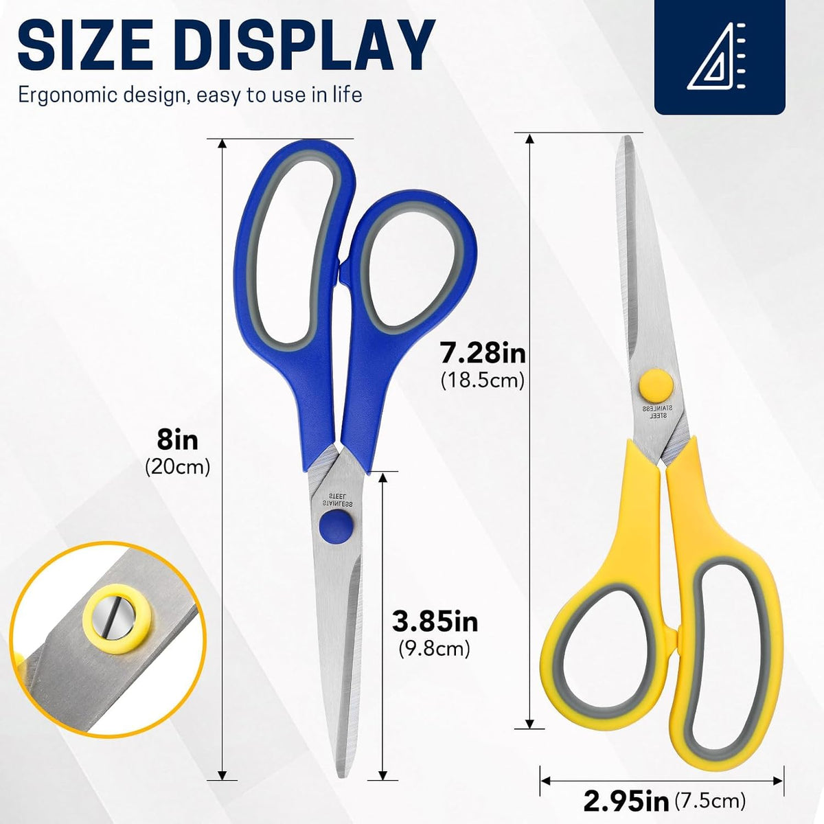 BURVAGY 8" 12 Pack All Purpose Heavy Duty Scissors- Comfort-Grip Sharp Scissors for Office School Sewing Fabric Craft High/Middle School Student Teacher Scissor, Right/Left Hand (Assorted Colors)