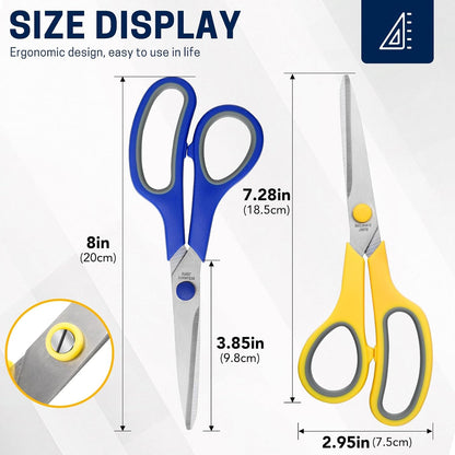 BURVAGY 8" 12 Pack All Purpose Heavy Duty Scissors- Comfort-Grip Sharp Scissors for Office School Sewing Fabric Craft High/Middle School Student Teacher Scissor, Right/Left Hand (Assorted Colors)