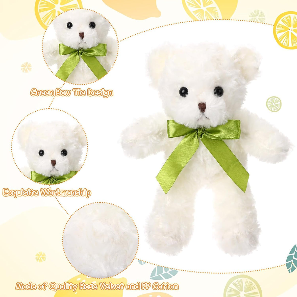 Hungdao 4 Pcs Bears Bulk Gifts Plush Bear Stuffed Animals 10 Inch Cute Soft Stuffed Animals with Green Bows for Baby Shower Birthday Party Favor Centerpiece Decoration(White)