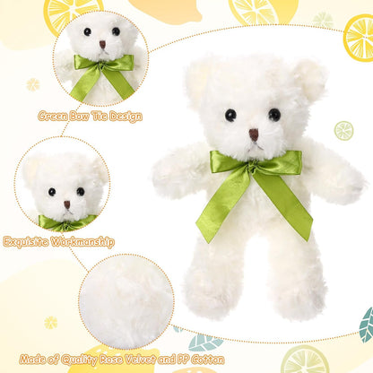 Hungdao 4 Pcs Bears Bulk Gifts Plush Bear Stuffed Animals 10 Inch Cute Soft Stuffed Animals with Green Bows for Baby Shower Birthday Party Favor Centerpiece Decoration(White)