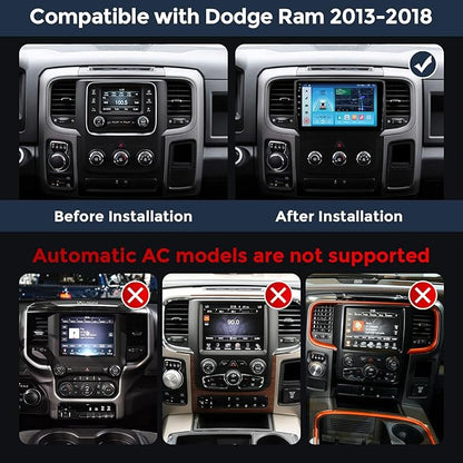 FELLOSTAR for Dodge RAM 1500 2500 3500 2013-2018 Radio Upgrade with Carplay & Android Auto 4-Core 2G RAM + 32G ROM Car Stereo 9-Inches IPS Touch Screen Head Unit with GPS Navigation