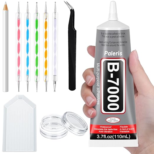 Upgrade B-7000 Crystal Rhinestone Jewelry Glue Clear, 110ml 3.7 fl oz Craft Adhesive Fabric Super Repair Glue with Precision Tips Multi Dotting Stylus for Nail Art, Jewelry, Phone Repair