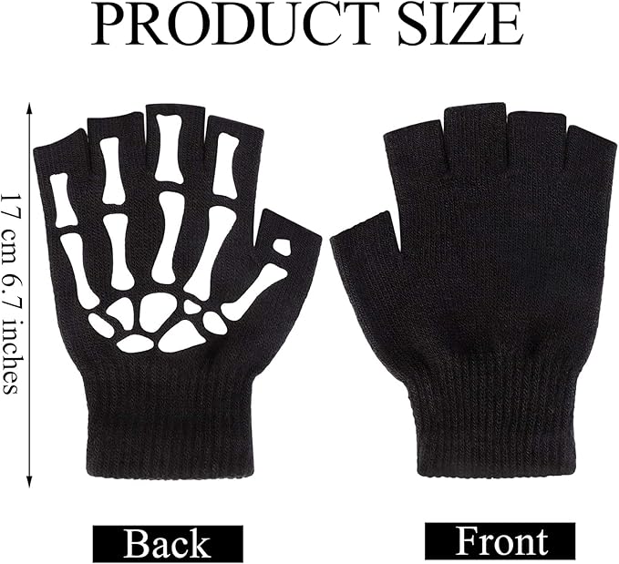 Skeleton Gloves,Glow in the Dark Touch Screen Thickened FullHalf Finger for Costume Cosplay Accessories