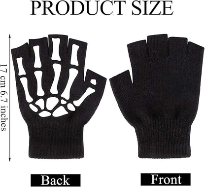 Skeleton Gloves,Glow in the Dark Touch Screen Thickened FullHalf Finger for Costume Cosplay Accessories