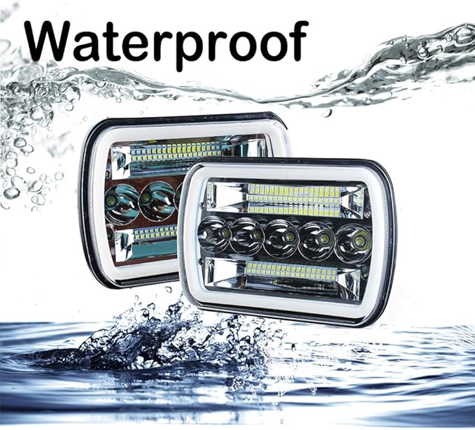 Super Bright Pair 7x6 5x7 Headlights 6052 6054 H5054 H6054 HiLow Sealed Beam WhiteAmber Halo Compatible With Ford E250 E350 E450 E150 F550 F600 F650 F700 F750 GMC Savana Chevy Express