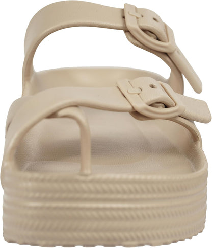 Weweya Womens Sandal with Arch Support - Adjustable Buckle Straps Beach Slides - Summer Lightweight Flip Flops Sandals