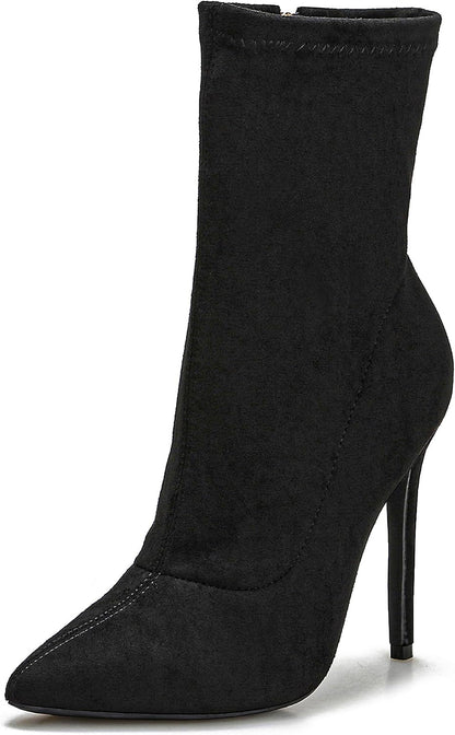 Women's Ankle Boots Stiletto High Heels Boots Sexy Pointed Toe Side Zipper Sock Boots Comfy Mid Calf Booties