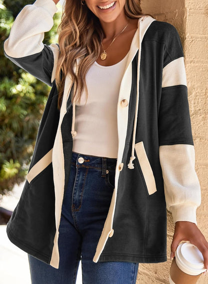 Size Large. SHEWIN Jackets For Women Casual Long Sleeve Button Down Hoodies Shackets Womens Fall Fashion 20256