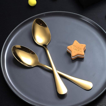 Gold Dinner Spoon of 4, Berglander 7.5" Stainless Steel Titanium Plating Shiny Gold Soup Spoons Silverware, Golden Soup Spoon Table Spoon Set Sturdy Easy To Clean, Dishwasher Safe