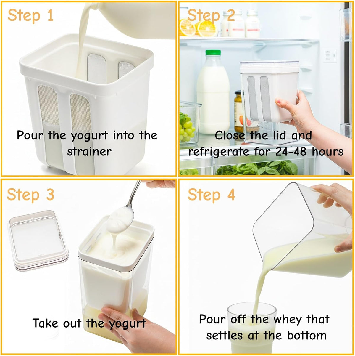 Yogurt Strainer, 1800Ml/1.9 Quarts Yogurt Separator Hung Curd Maker with Fine Mesh Bag & Lid, BPA Free Yogurt Maker for Whey Separation, Soybean Milk Fruit Juice Coffee Soup