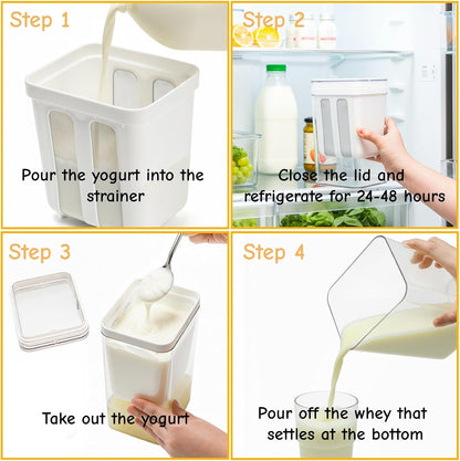 Yogurt Strainer, 1800Ml/1.9 Quarts Yogurt Separator Hung Curd Maker with Fine Mesh Bag & Lid, BPA Free Yogurt Maker for Whey Separation, Soybean Milk Fruit Juice Coffee Soup