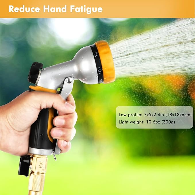 RESTMO Garden Hose Nozzle, Heavy Duty Metal Water Hose Nozzle with 7 Adjustable Spray Patterns, High Pressure Hand Sprayer with Flow Control, Best for Watering Plant  Lawn, Washing Car  Pet, Yellow