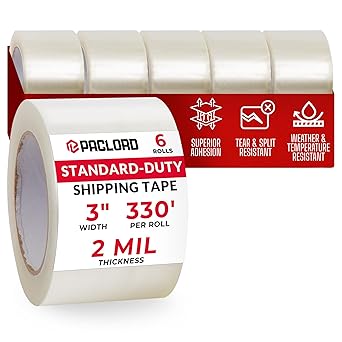 3" x 110 Yards Clear Packing Tape, 2.0 Mil Thick, Pack of 6 Rolls - Standard-Duty Carton Sealing Tape Refill Rolls with Superior Adhesion for Packaging, Moving, or Shipping Boxes