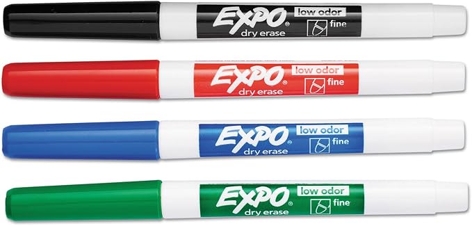 EXPO 86074 Low Odor Dry Erase Marker Fine Point Assorted 4/Set
