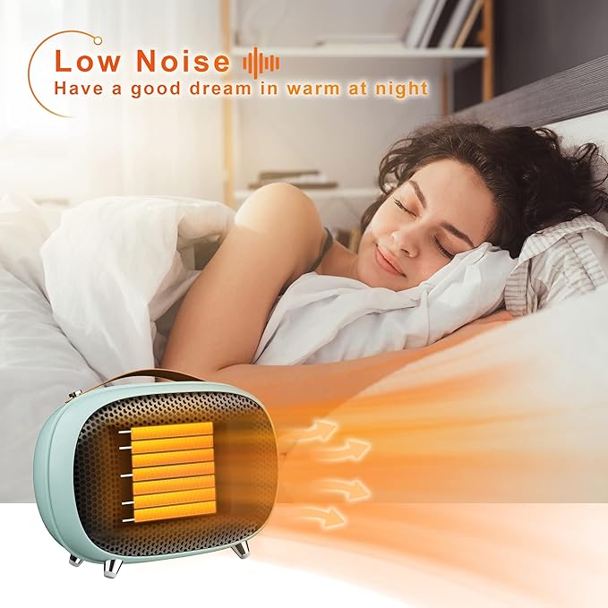 Portable Electric Space Heater 800W400WNatural Wind, PTC Fast Heating Small Space Heater with Tip-over and Overheat Protection for Bedroom, Office, Room, Desk and Indoor Use (Green)